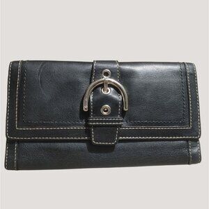 Coach Black Genuine Leather Wallet Card Slots ID Window